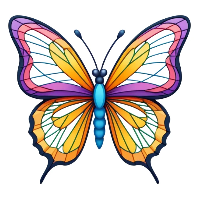 String art icon, colorful threads forming a butterfly shape, intricate design, geometric patterns, vibrant colors, minimalistic style, clean lines, transparent background. sticker