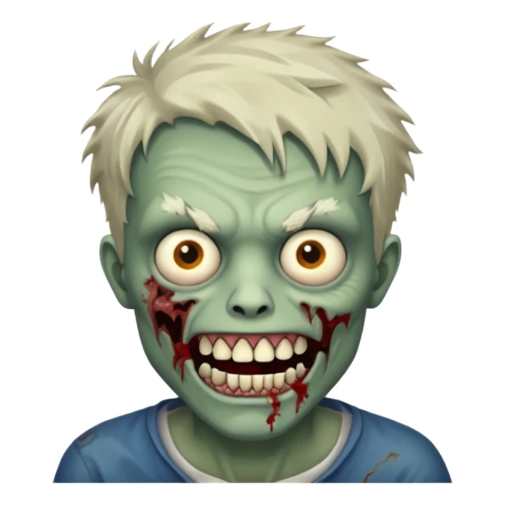 faça um homem zumbi, de cabelo baixo mostrando o dente sticker