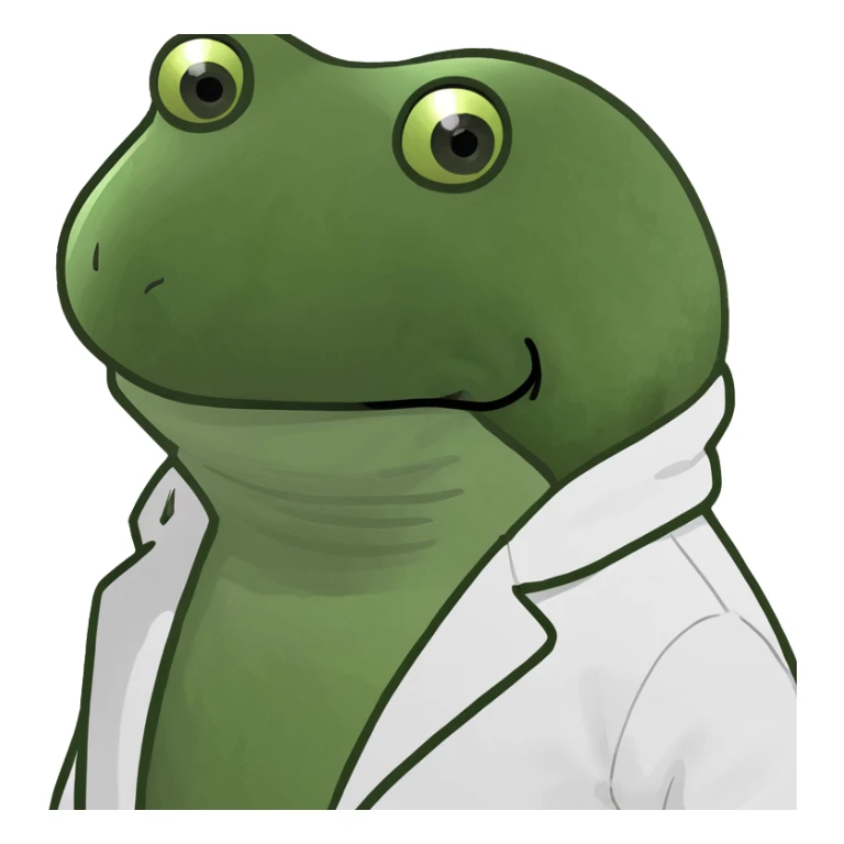 sad bufo frog as a doctor, white coat, direct gaze sticker