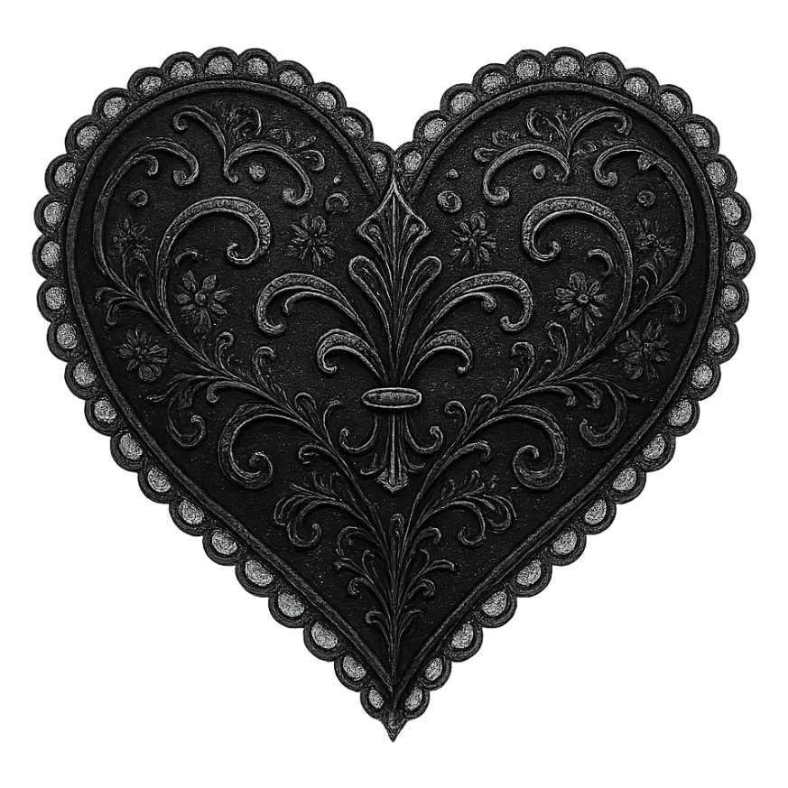 gothic heart, black lace and silver accents, no background sticker