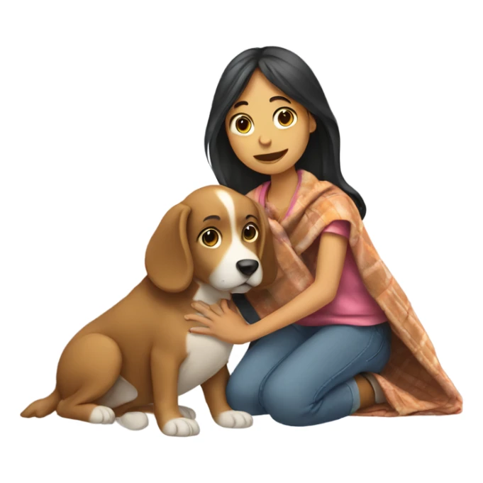 Girl petting a dog with a blanket on it sticker