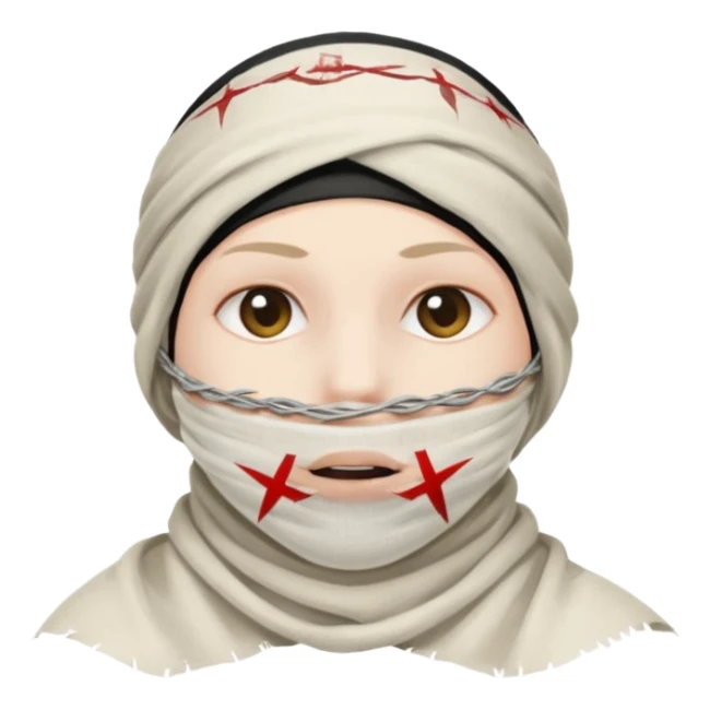 Head wrapped in gauze, mouth sealed with barbed wire. sticker