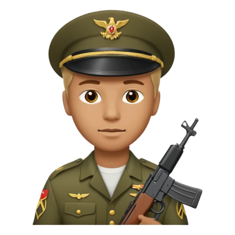 a guy holding ak-47 wearing military uniform sticker