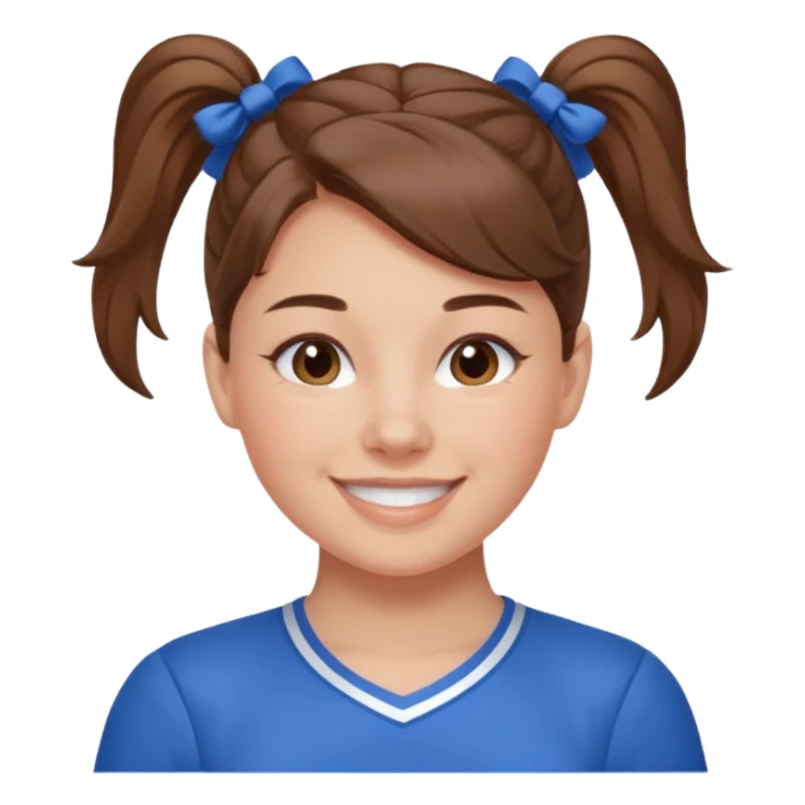 brown hair blue cheerleading shirt no bangs with a high pony smiling sticker