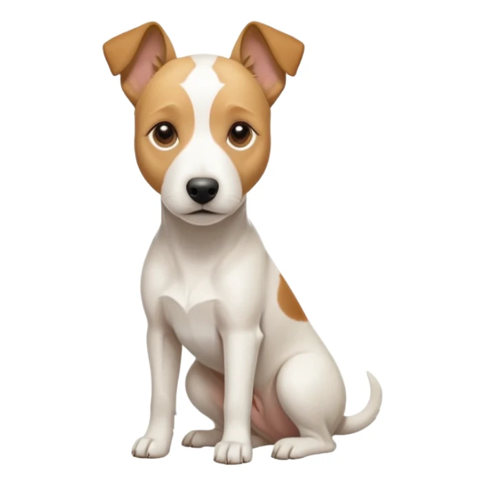 a full body facing front on of a buff white parson russell terrier looking dog the size of a kelpie with light brown long ears resting on its face and a light brown patch on one eye and a large snout. the rest of the dog is completely white.  sticker