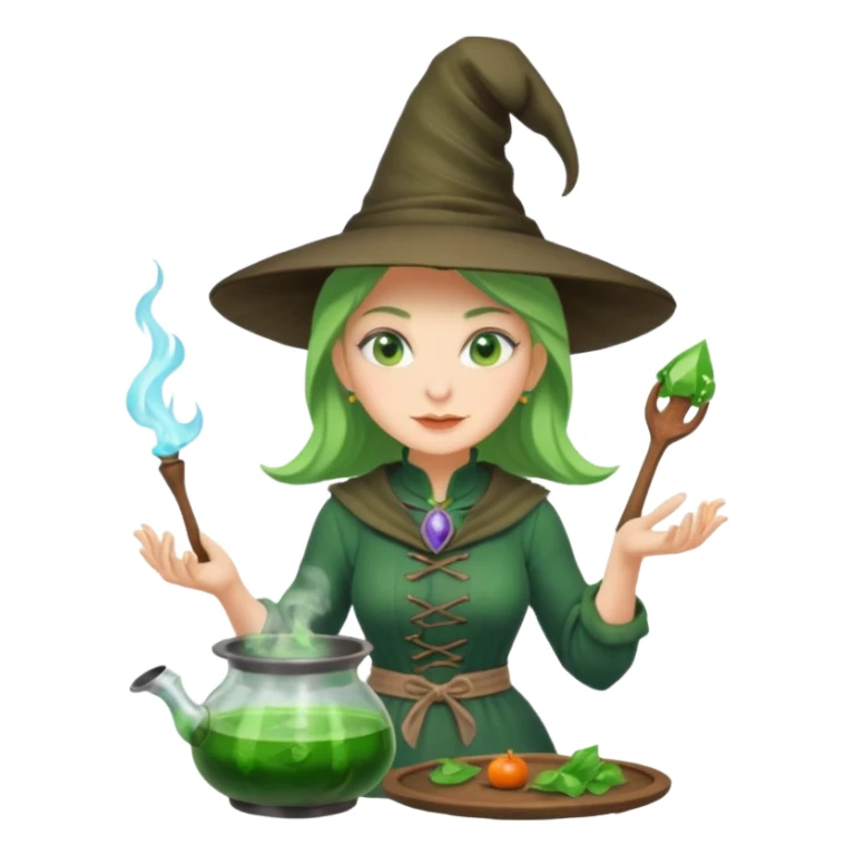 green witch cooking potion sticker