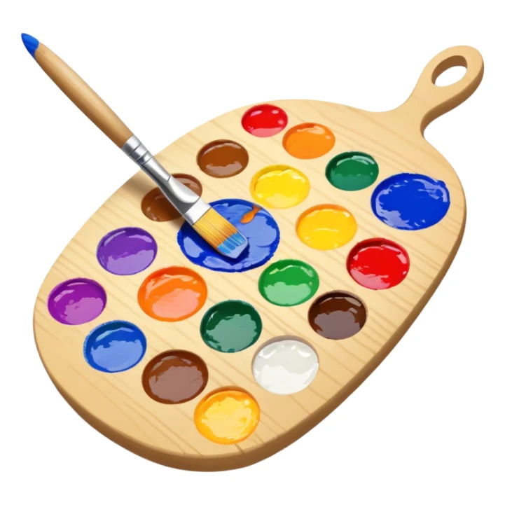 Paint palette with colorful paints and brush sticker