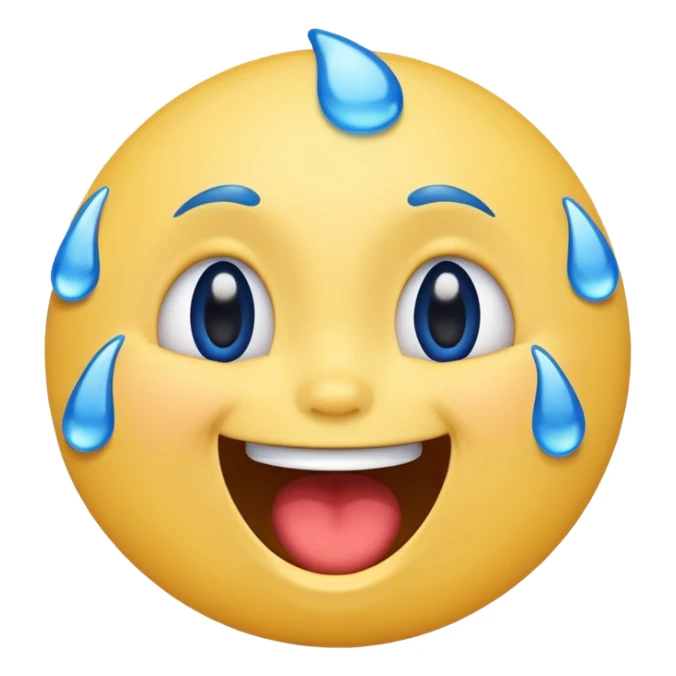 Emoji, yellow round laughing hysterically face, with blue tears of joy on it.  sticker