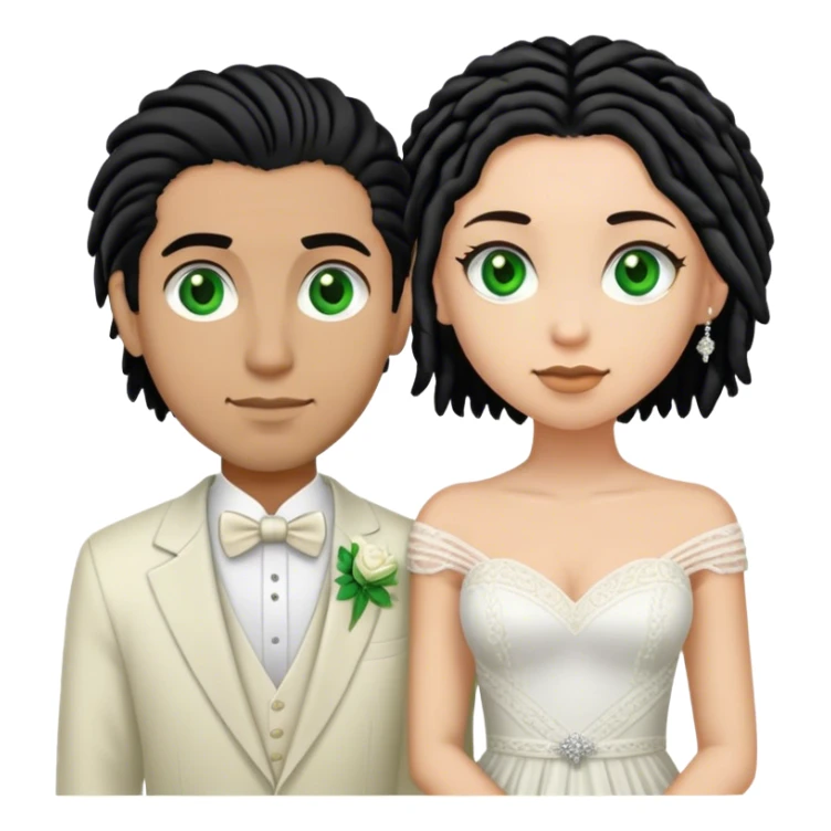 Couple lightskinned man with short dreads green eyes and light skinned woman with black hair brown eyes getting married sticker