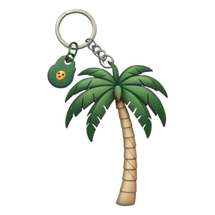 light beige keychain with a dark green palm tree charm on the ring, emoji style sticker