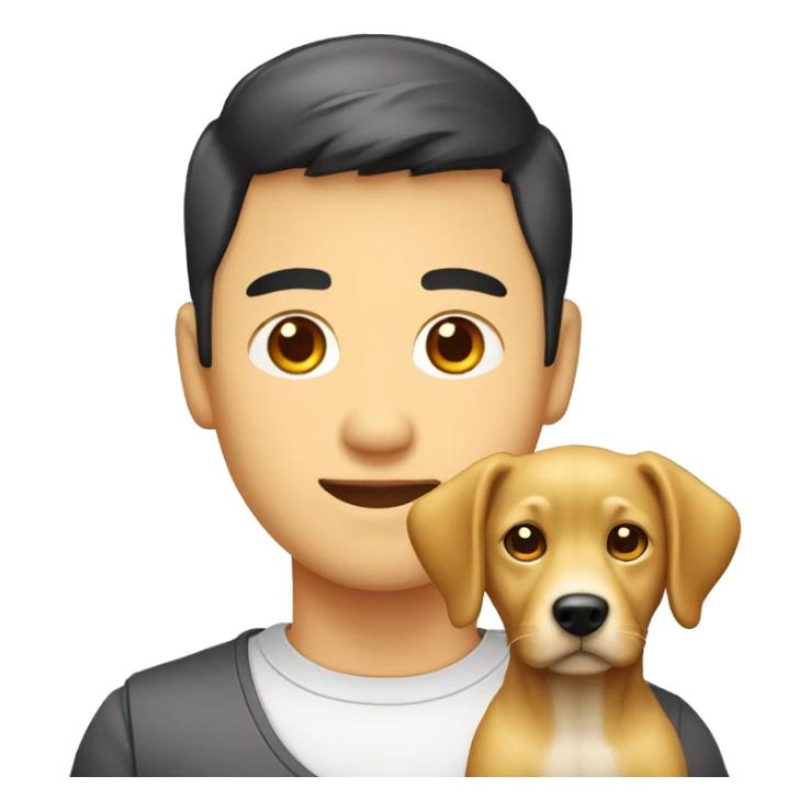 hombre asiatico con ojos pequeños y perro labrador amarillo sticker