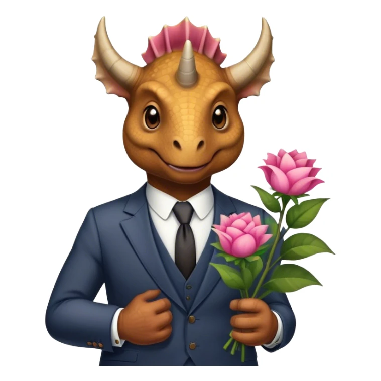 old triceratops in suit holding flowers sticker