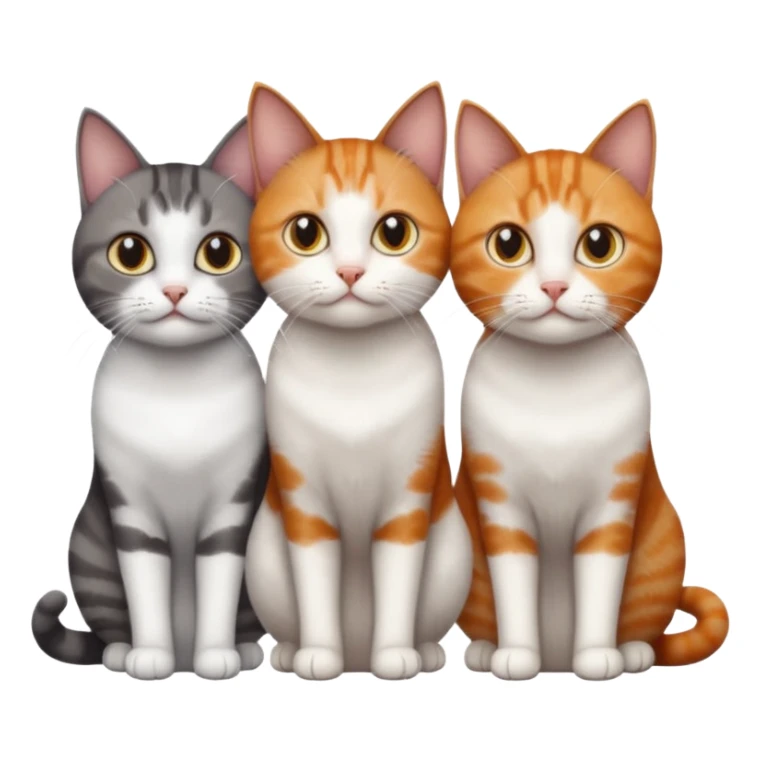 3 different coloured short haired cats including; a dark brown tabby and white cat, and a dark grey and white and a ginger and white sticker