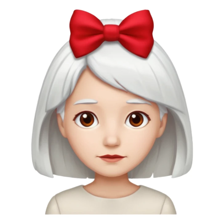 back view of white hair with red bow sticker