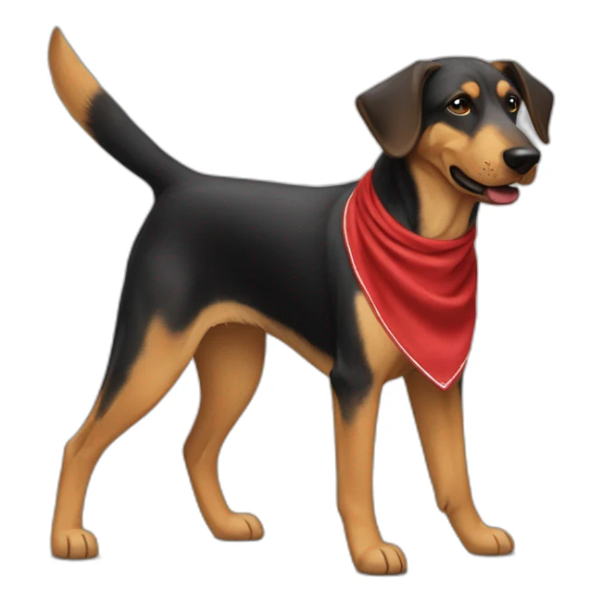 coonhound and German shepherd mix dog wearing red bandana and walking left sticker