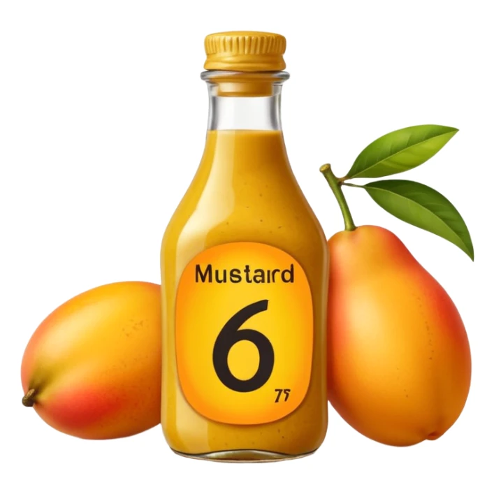 Bottle of mustard that says 67 with mangoes next to it sticker