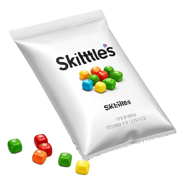 Geometric minimalist Skittles package, just a rainbow colored square with a small spill of green round candies. Ultra clean design. sticker