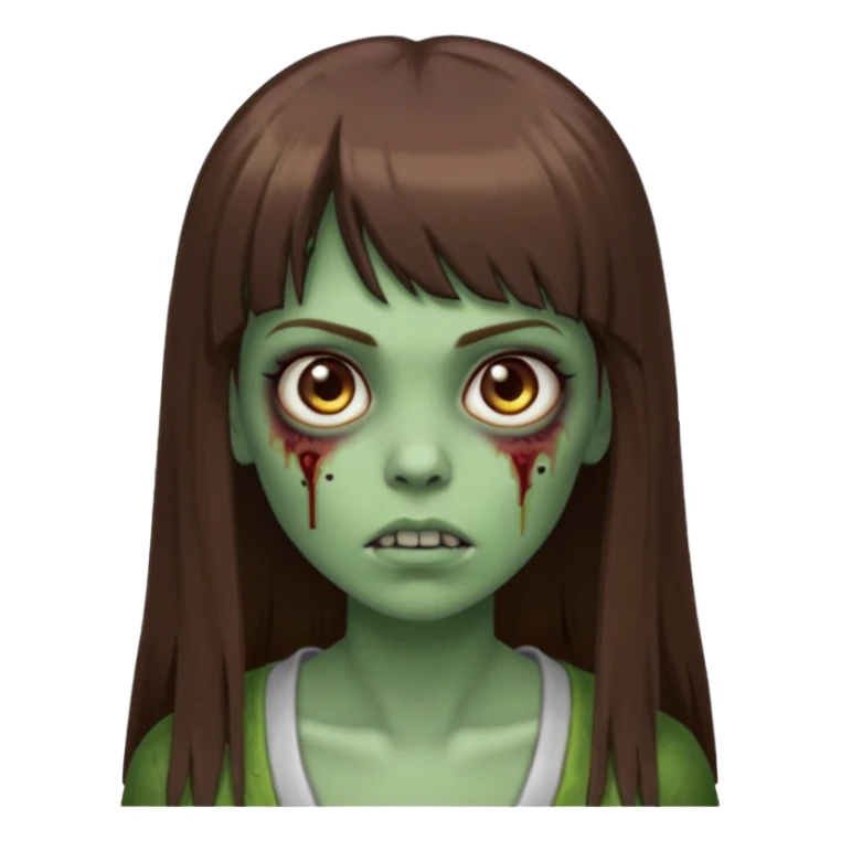 Zumbi feminino, de pele verde, cabelo marrom, longo, liso e castanho com franja reta sticker