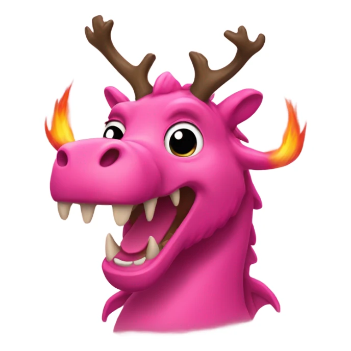 Pink dragon with a brown beard and moose antlers blowing fire from its mouth sticker