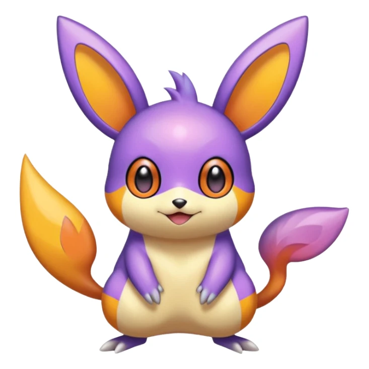 Purple and orange colorful iridescent Emolga-Victini-Pichu-Dedenne-fusion sticker