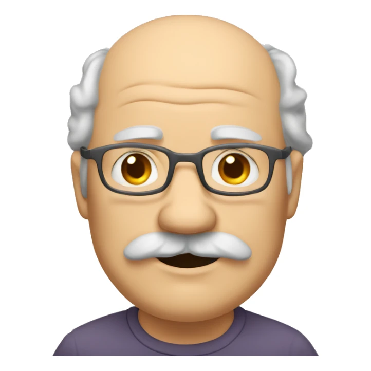 Short pudgy old man over enthusiastic face bald forehead long wavy gray and brown hair moustache  sticker