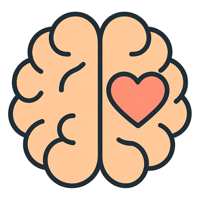 icon representing mental health, brain with heart, gentle colors, friendly style sticker
