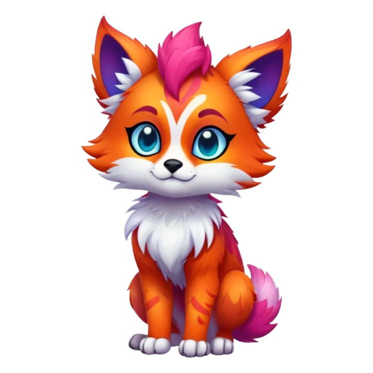 Neon-colored multi-colored cute cool exotic Falvie-Fionbri-fantasy-creature-fursona, full body, with sharp markings sticker