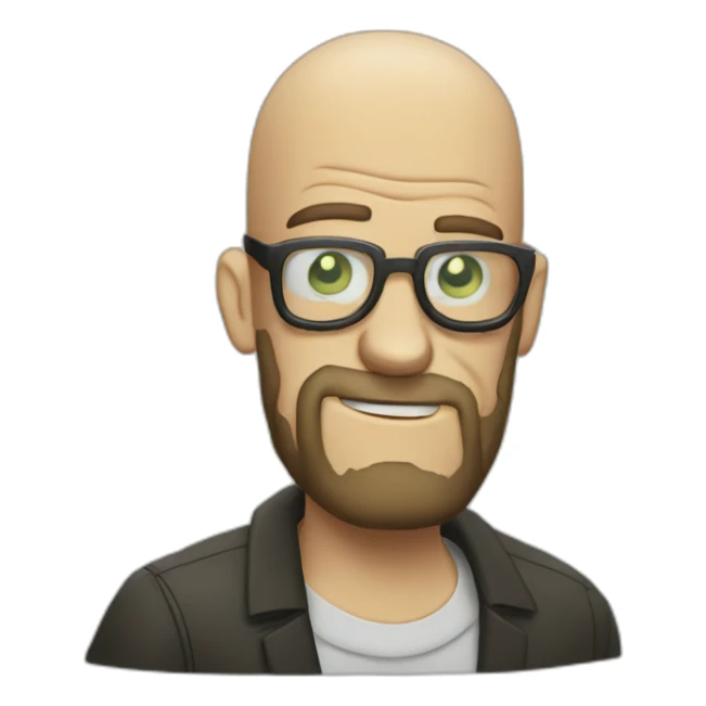 Tattooed bald man with beard and glasses, style Rick and Morty sticker