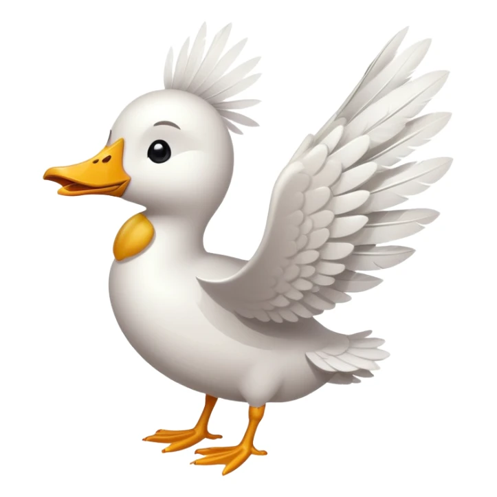 A goose wing styled as a pistol gesture, cartoon style, white feathers, yellow beak, whimsical expression, flat design, transparent background sticker