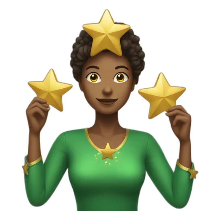 Green women holding three gold stars above head sticker