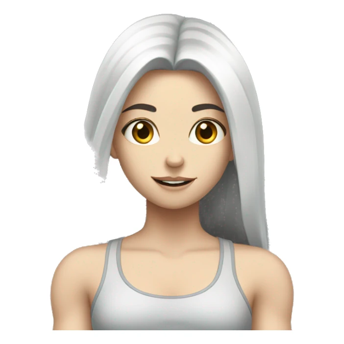 Pale girl with long black hair lifting weights sticker