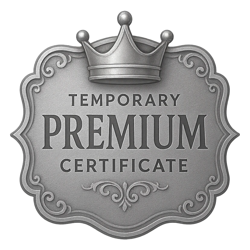 silver Temporary Premium Certificate with a silver crown, elegant and decorative, suitable for a digital reward badge sticker