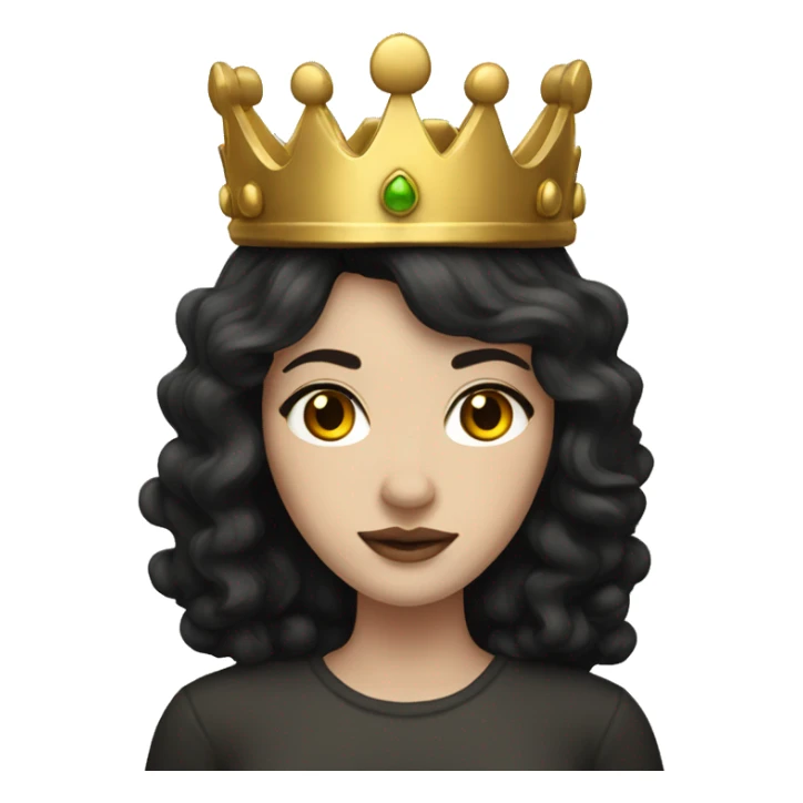 white skinned woman with dark wavy black hair and a golden crown sticker
