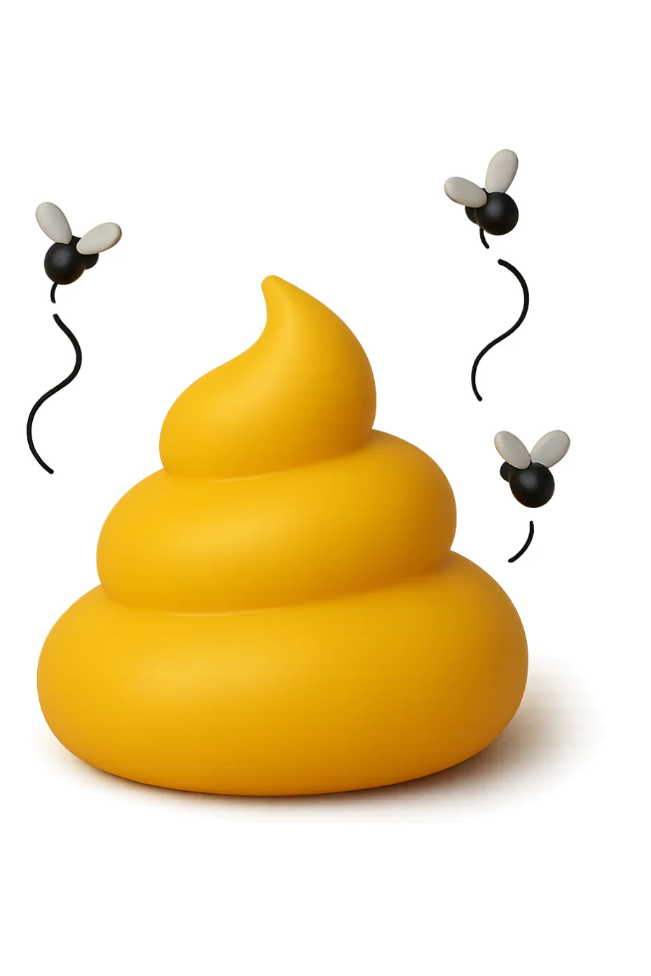 emoji stile iphone 3d di cacca gialla e liquida che emana fumi e cattivo odore, mosche gli girano intorno, iperrealistiche 4k sticker