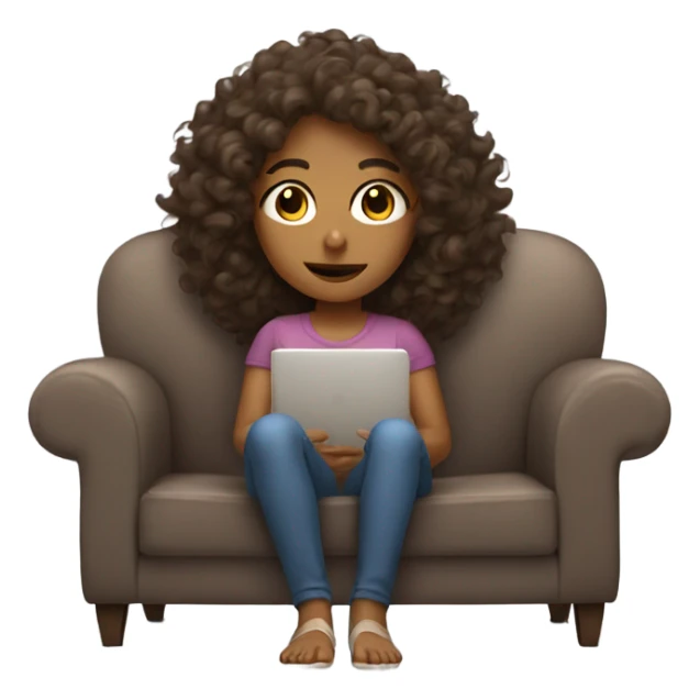 Long Curly hair brown girl laying on sofa watching tv sticker