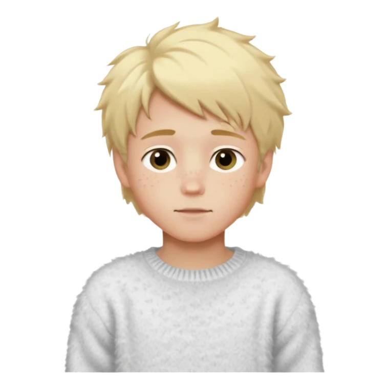 create-a-look-for-a-blond-boy-with-long-tousled-hair-light-eyes-a-white-sweat + fluffy white sweater + styled hair blonde with hair to the side cute + cute face with freckles  medium hair fluffy to the side no long hair cute hair blonded no messy sticker