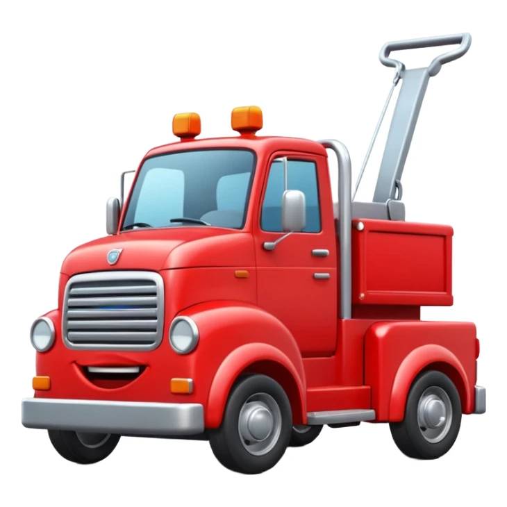 A 3D cartoon red tow truck pulling a small car, bright daylight, simple road background, Memoji-style realism. sticker