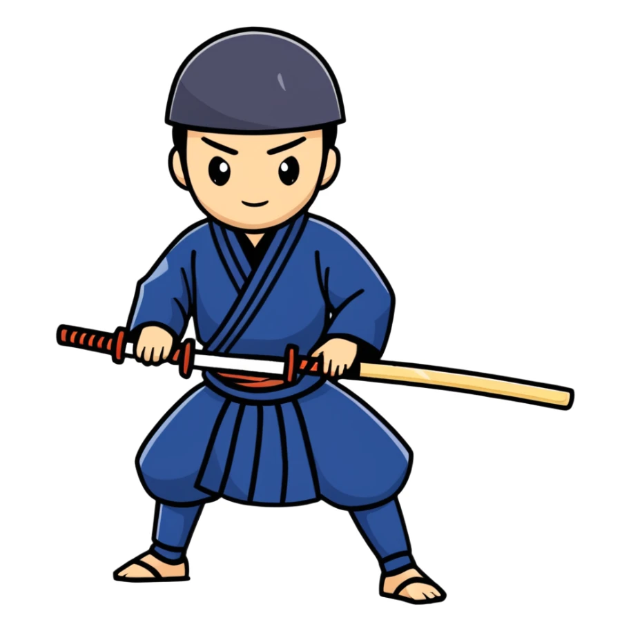 Japanese high school boy practicing kendo in traditional kendo uniform sticker