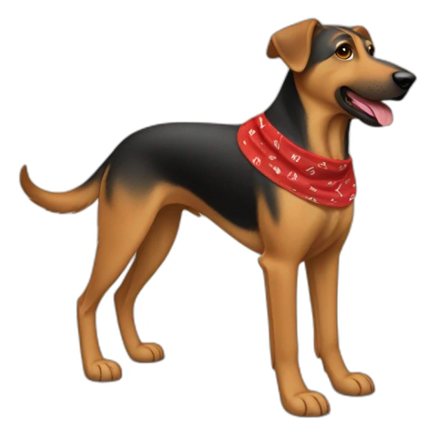 75% Coonhound 25% German Shepherd mix dog wearing small plain red bandana side view full body in profile left facing sticker