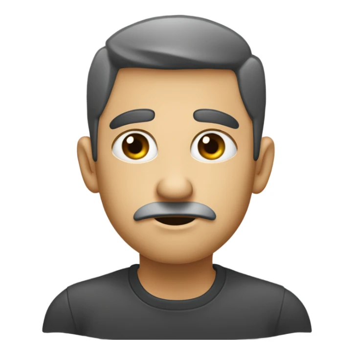 Create an emoji with a confused expression, wide eyes, and furrowed brows. Add a loading circle in the top left corner and a hand on the face, rubbing the chin or cheek, as if processing an idea sticker