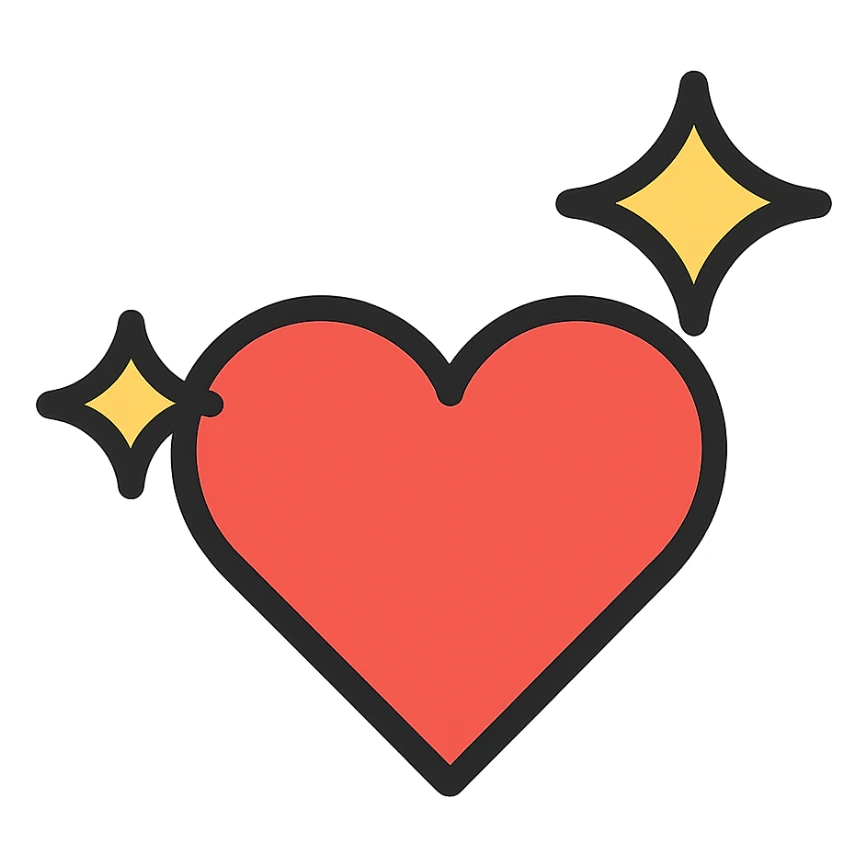 love icon, heart with sparkles, flat color icon style sticker