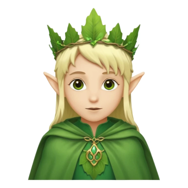 Forest Elf – elegant green skinned elf with leaf crown and cloak, blonde hair sticker