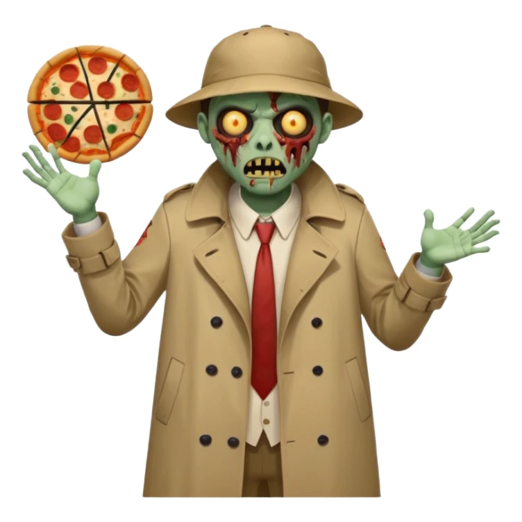 a glitch abomination with hands for a head, a baskeball stomach, pizza eyes, eyepatch, and zombie wounds, wearing trench coat sticker