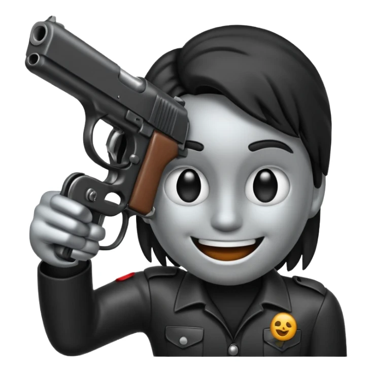 Smiling emoji holding a Gun pointed at viewer sticker