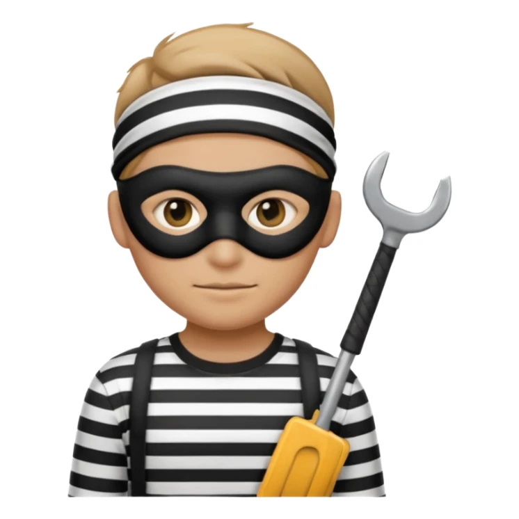 Thief emoji with striped black and white shirt eyemask and thief stuff sticker