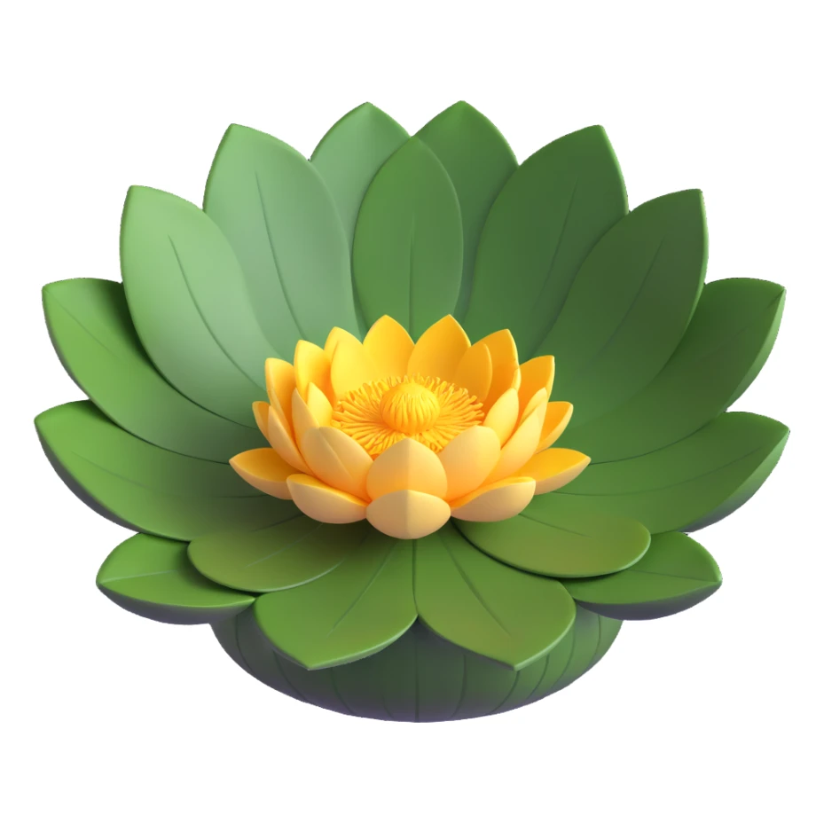 Detailed lotus flower with realistic lotus leaf - circular with characteristic notch, bowl-shaped with upturned edges and radial veining pattern sticker