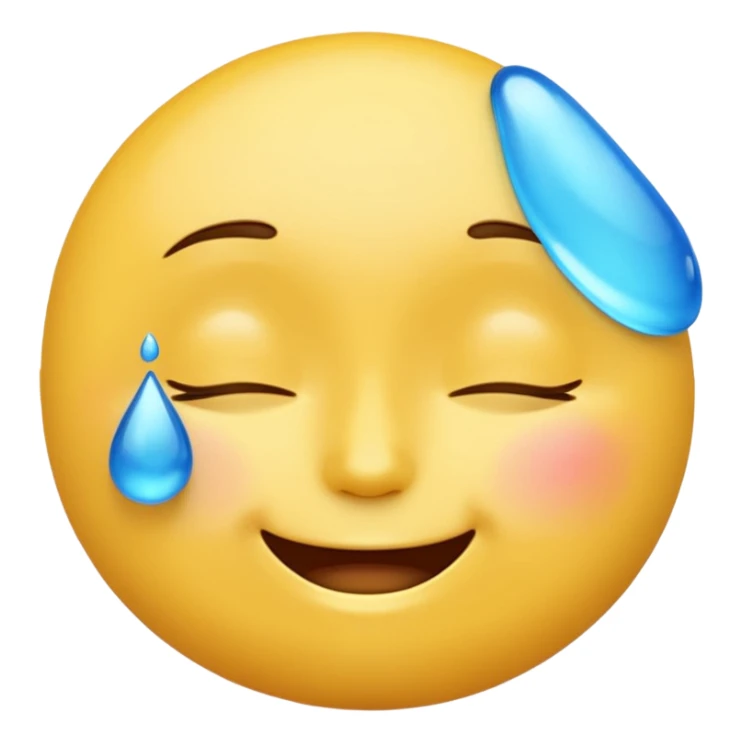 Yellow round emoji with closed eyes and a gentle smile—two wide, bright blue tears flow from under each eye. Glossy, 3D emoji style. sticker