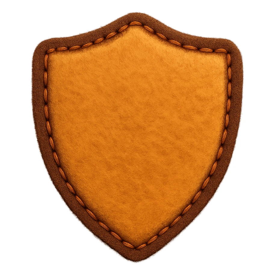 <StylePrompt>
  <Name>Felt Appliqué Plush Style</Name>
  <Description>A soft, handcrafted look inspired by plush felt fabric with visible stitching and a padded 3D texture, rendered on a solid black background.</Description>
  <VisualProperties>
    <Material>Felt</Material>
    <Texture>Soft, fuzzy, with slight fiber detail</Texture>
    <Stitching>
      <Type>Thick thread</Type>
      <Color>Orange or slightly darker tone than fabric</Color>
      <Pattern>Uniform running stitch along outer edge</Pattern>
    </Stitching>
    <Padding>High, plush-like 3D depth</Padding>
    <Edges>Rounded corners</Edges>
    <ColorPalette>
      <Primary>Warm yellow/orange tones</Primary>
      <Accent>Brown or dark orange for facial features and outline</Accent>
      <Background>Black</Background>
    </ColorPalette>
  </VisualProperties>
  <Rendering>
    <Lighting>Soft, even studio lighting</Lighting>
    <Shadows>Subtle drop shadows for depth</Shadows>
    <Perspective>Flat front-facing, symmetrical if applicable</Perspective>
  </Rendering>
  <Applicability>
    <SubjectType>Any object, animal, or letterform</SubjectType>
    <OutputFormat>Icon, emoji, patch-style graphic</OutputFormat>
  </Applicability>
</StylePrompt>

{subject} = shield sticker