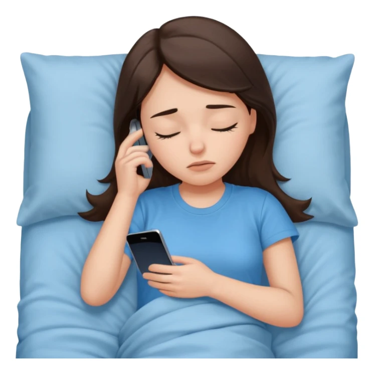 generate a girl brunette sleeping in bed.Her phone ringing. She looks mad sticker