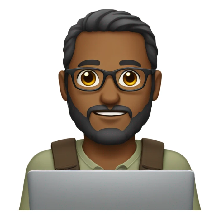 Man working on a laptop brown boy dark skin with glasses and beard sticker
